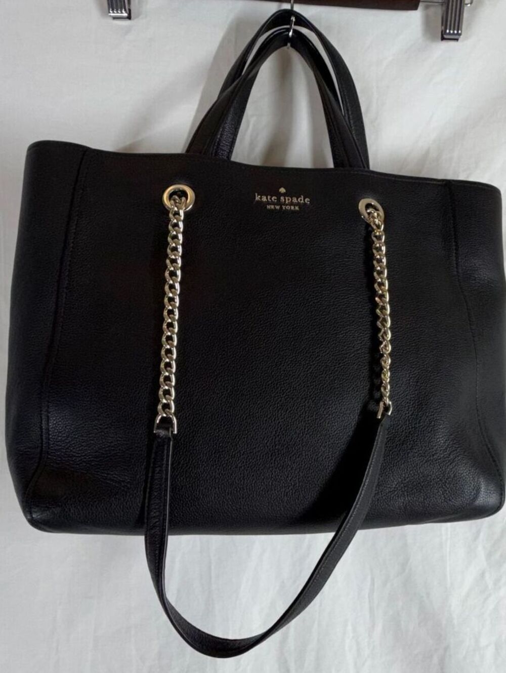 Kate Spade Infinite Large Tripke Compartment Tote K6028 Black Pebbled Leather